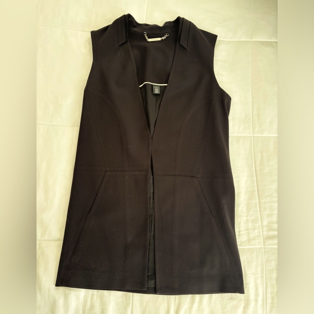 White House Black Market Sleeveless Long Open Tuxedo Vest Size 4